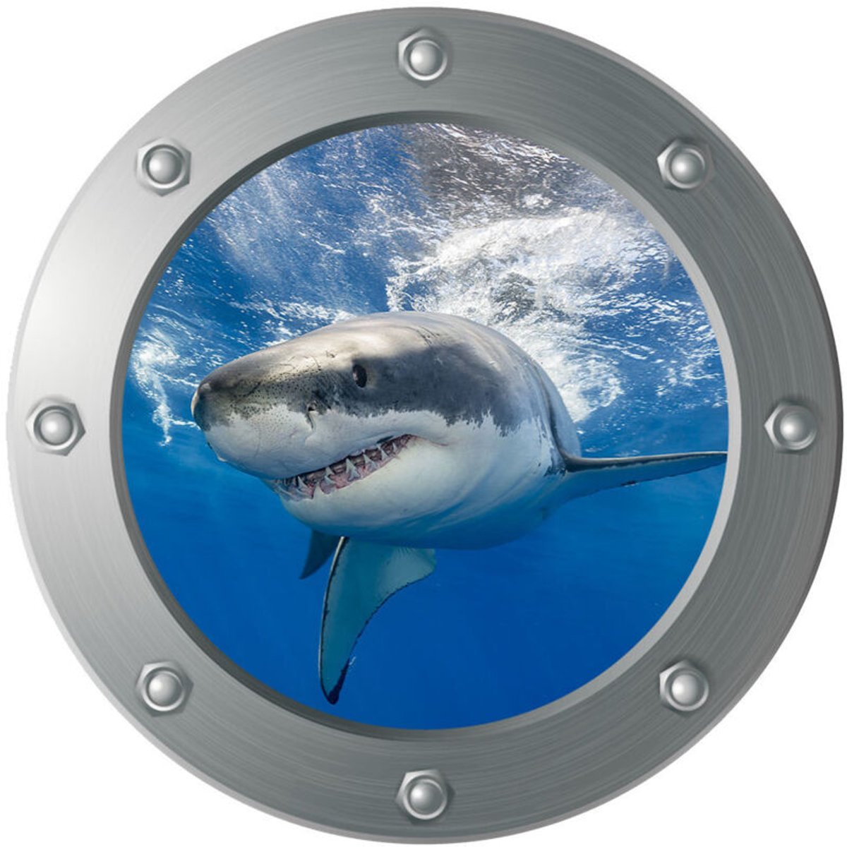 3D muursticker geschikt voor patrijspoort van een onderzeeër - Haai (diageschikt voorer: 29 cm), wanddecoratie, kinderkamer, babykamer, badkamer