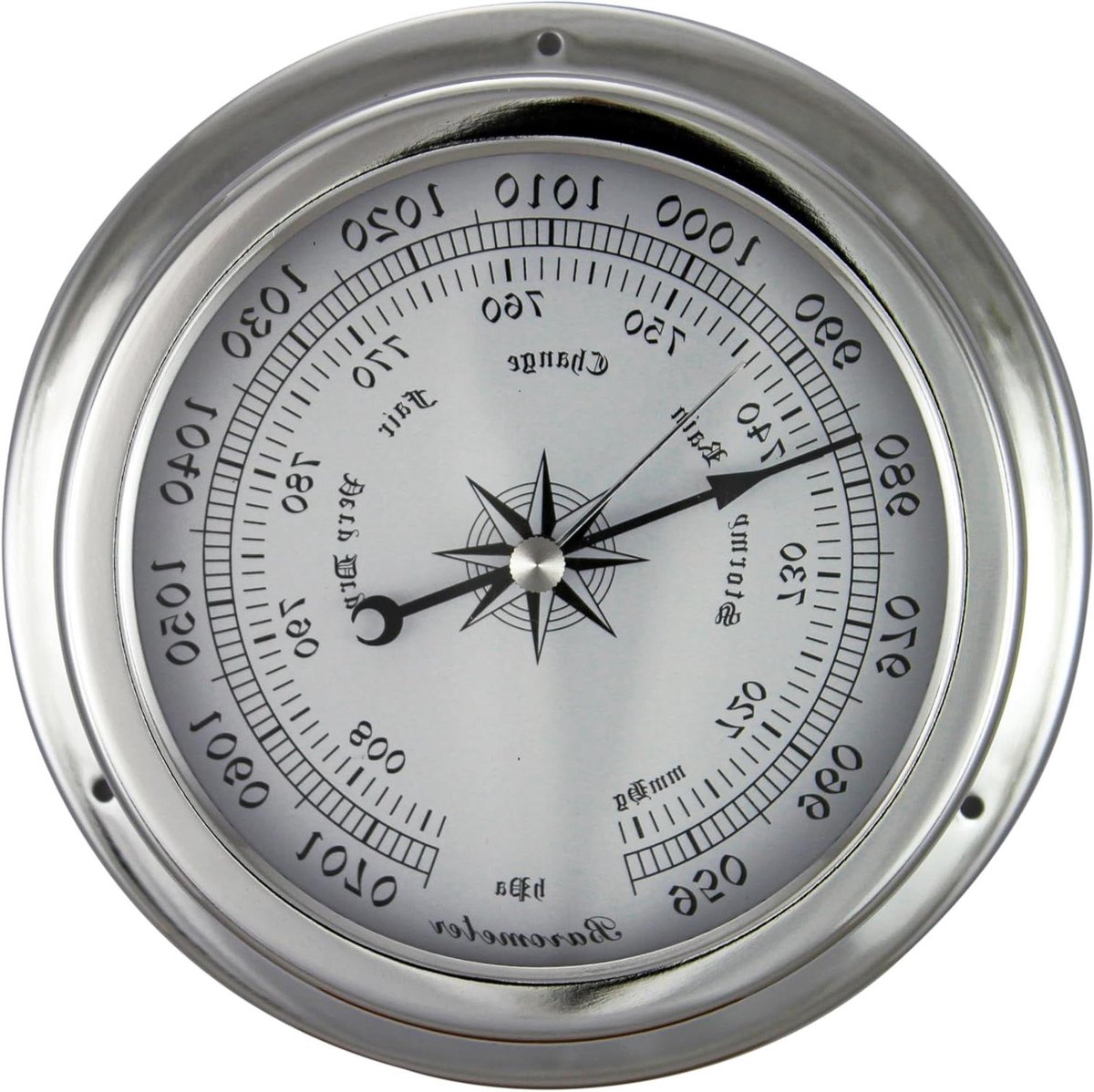 Nautische Barometer - Weerstation Messing - Weer Voorspellen - Vernikkeld Messing - Ø 15cm - Zilverkleurig