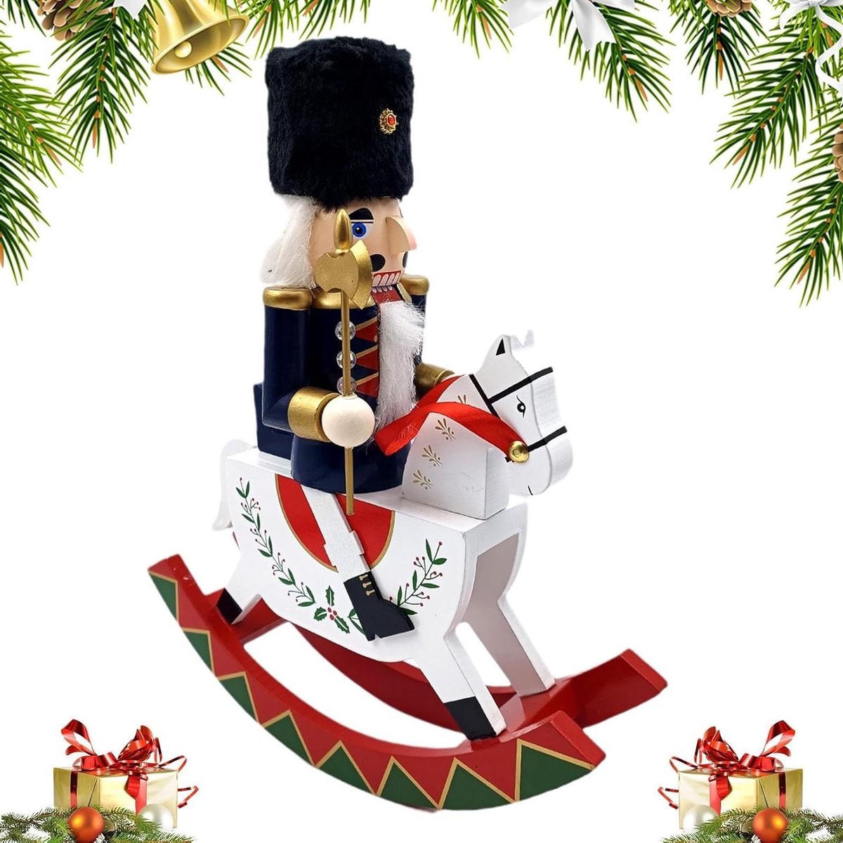 Houten notenkraker - Kerstdecoratie figuur - Feestelijke sfeer - Handgeschilderd ontwerp - 30.5 cm hoog - Multicolor