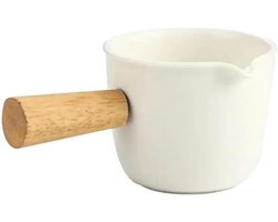 Melkkan Keramiek - Espresso Maatbeker - Latte Art Maken - Houten Handvat - 100 ml - Wit