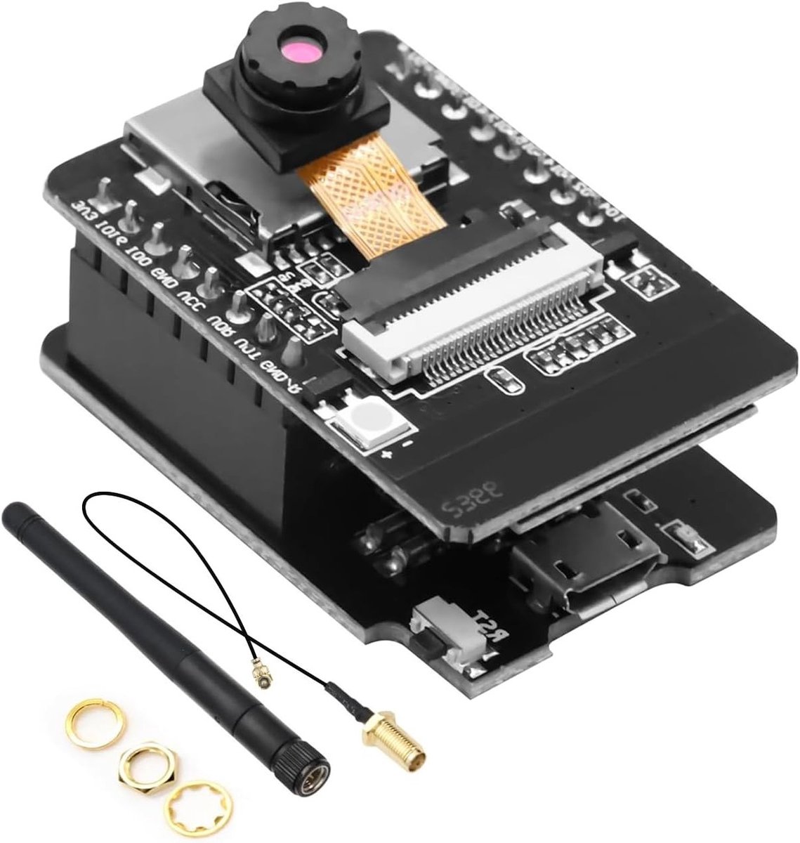 ESP32 CAM Module met 8MB Geheugen, WiFi en Bluetooth Ontwikkelbord met Camera, Antennes en TF Kaartsleuf voor Arduino Projecten