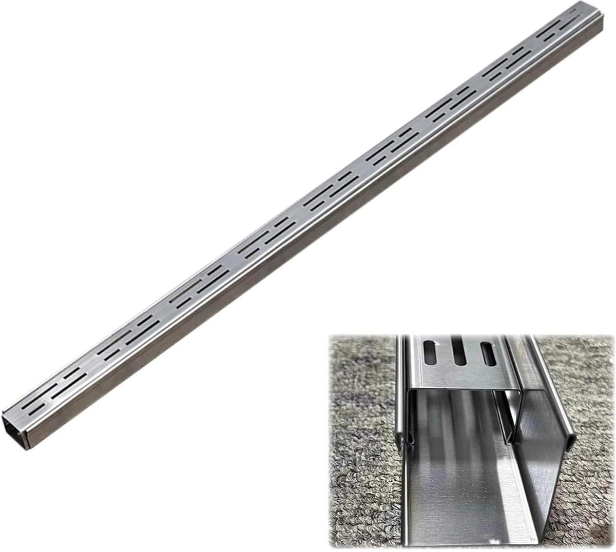 Kanaalafvoer Kit - Regenwater Afvoer - Buitenruimte Droog Houden - Laag Profiel Ontwerp - 100 cm Lengte - Zilver