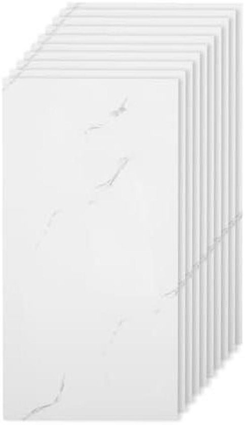 Zelfklevende Wandpanelen x 10 - Marmer Look Stickers - Keuken Badkamer Decoratie - Water Hittebestendig - 30 x 60 cm - Wit Marmer