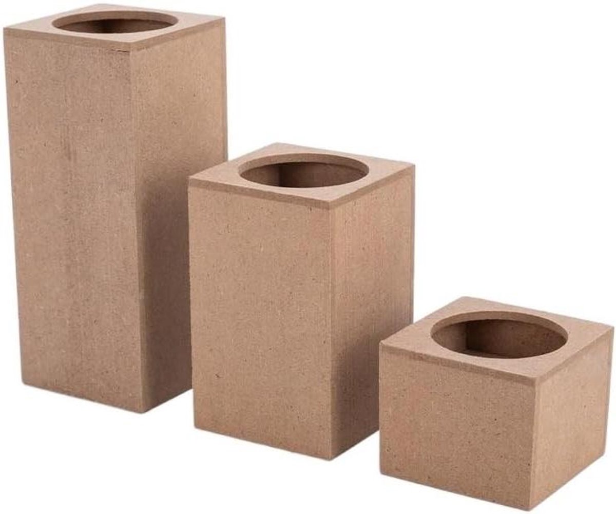 Kaarsenhouder Set - Kandelaars Hout - Sfeer Creëren - Rustiek Boerderij Stijl - Set van 3 - Houtkleur