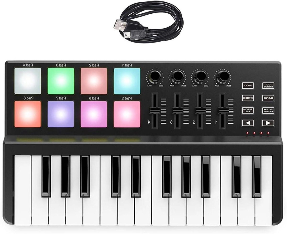 Draagbaar Keyboard - Muziek Controller - Muziek Maken - Aanslaggevoelige Toetsen - 25 Toetsen - Zwart Wit