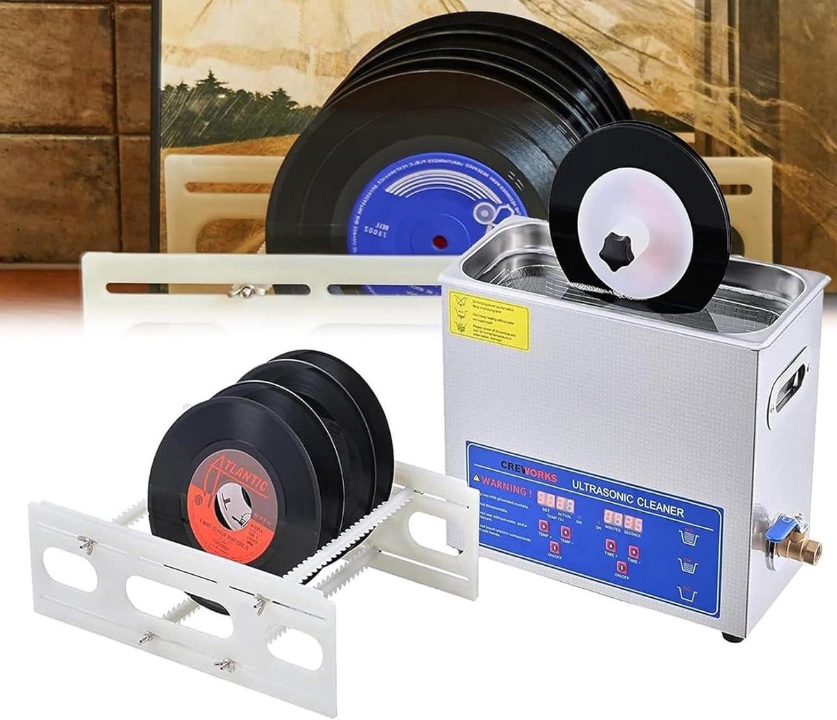 Ultrasone reiniger - Reinigingsmachine apparaat - Platen schoonmaken - Automatische rotatie - 6 liter capaciteit - Zilver