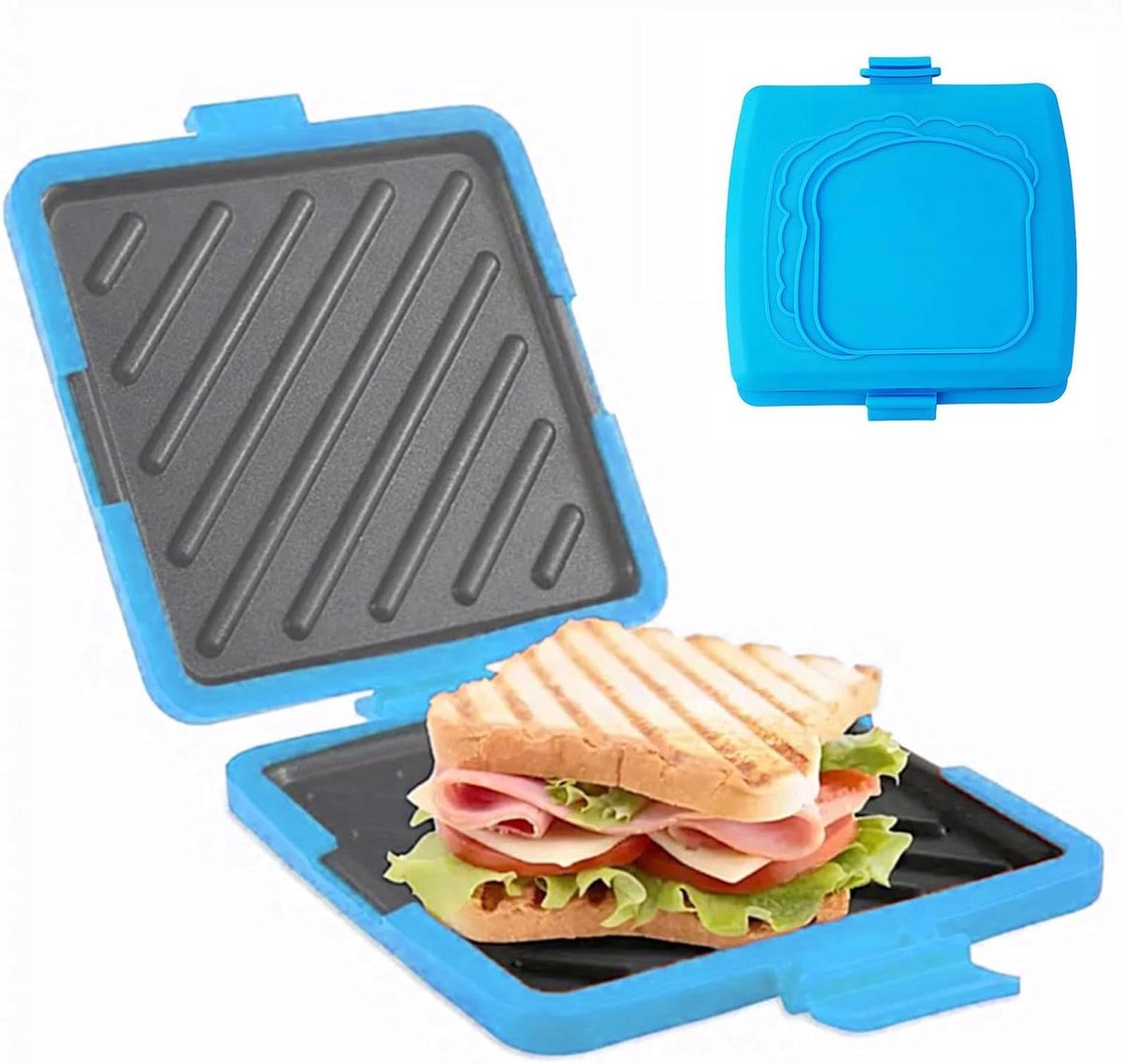 Sandwich Maker - Tosti Pan - Snelle Snacks Maken - Magnetron Veilig - 16x16.5x3cm - Blauw
