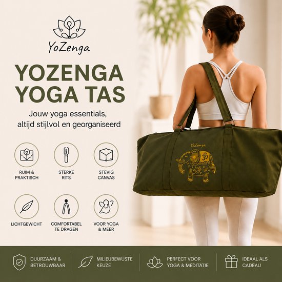 YoZenga Yogatas Olifant Olive Green - Sporttas - Yoga tas groot - Gouden Olifant Borduursel - Met Binnenvak - Ook Geschikt als Sporttas en Weekendtas van Merkloos — afbeelding 4