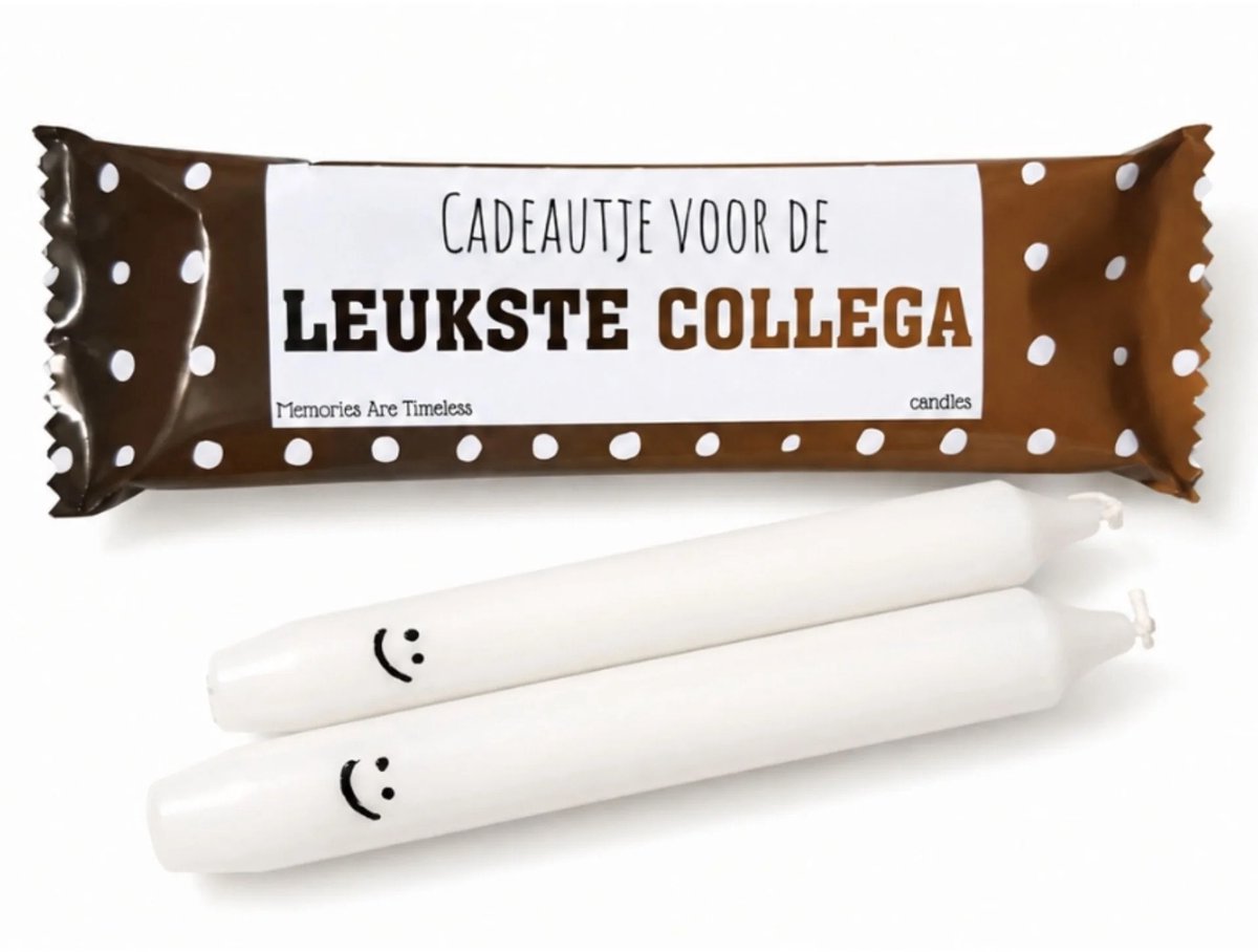 Memories Are Timeless Collega Cadeau - Dinerkaarsen met Smiley - Cadeauverpakking Stippen - Memories Are Timeless