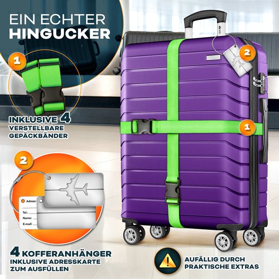 tillvex® reiskofferset 4-delig + bagageweegschaal, 8X kofferriemen & 4X kofferhangers | kofferset 4 wielen | trolley bagage koffer TSA-slot | set koffer met harde schaal S-M-L-XL, legergroen