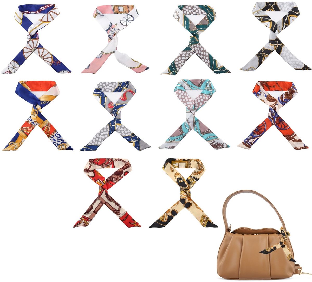 Dailygoods- Handvat Sjaal - 10 Stuks - Satijn - Multifunctioneel - Mode Accessoires - 90x4 cm - Luxe Kunstzijde