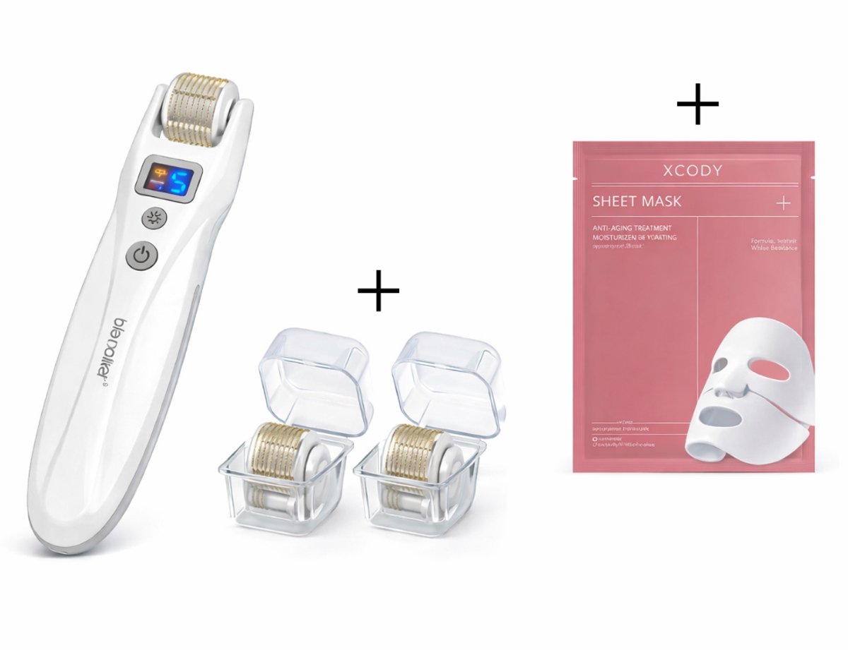 Dermaroller - DermaRoller EMS Max Pro+ 2026 – Elektrische Microneedling met LED Lichttherapie – Huid- en Haarverzorging + Gratis Collageen Masker