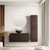 LOMAZOO Badkamermeubelset - Waskom Zwart Opbouw - Kolomkast - Wastafelmeubel - Wastafelkast Zwevend - Wastafelonderkasten - Badmeubel - Ribbel Walnoot - 100 cm - TROPANI