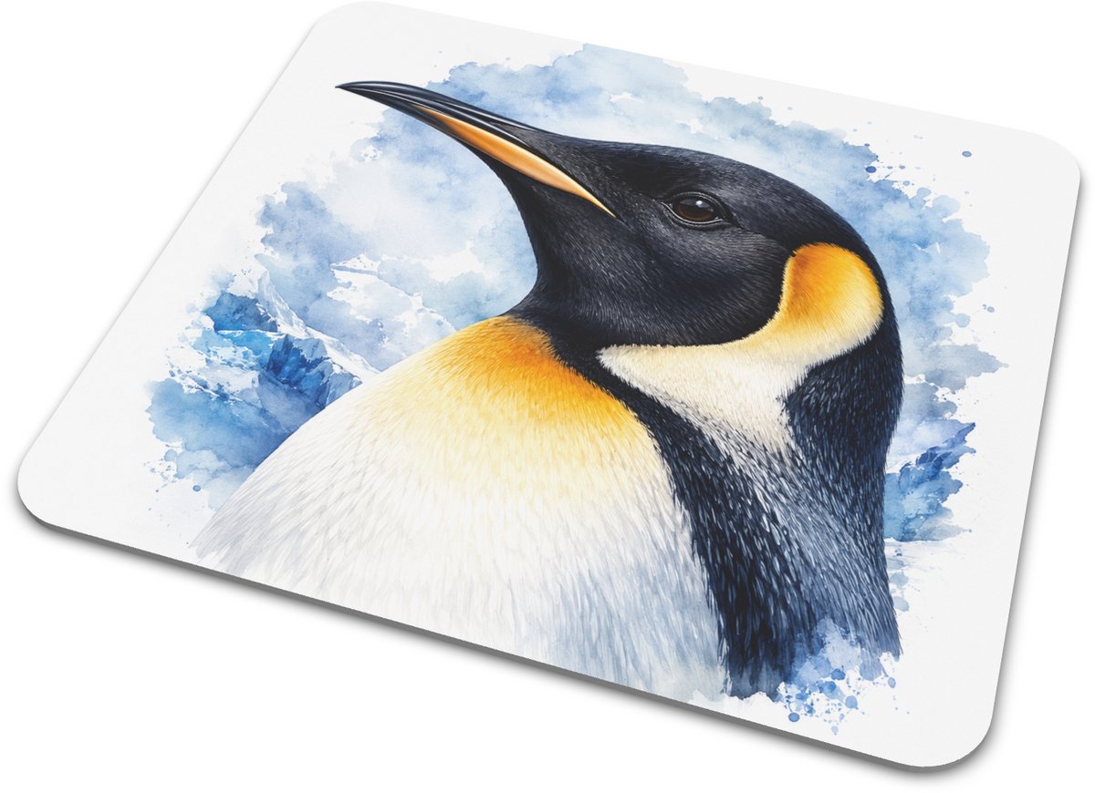 Muismat - Keizerspinguïn Aptenodytes forsteri Aquarel Portret - Antarctische Bureau Decoratie en Cadeau voor Thuiswerkplek - 22x20 cm