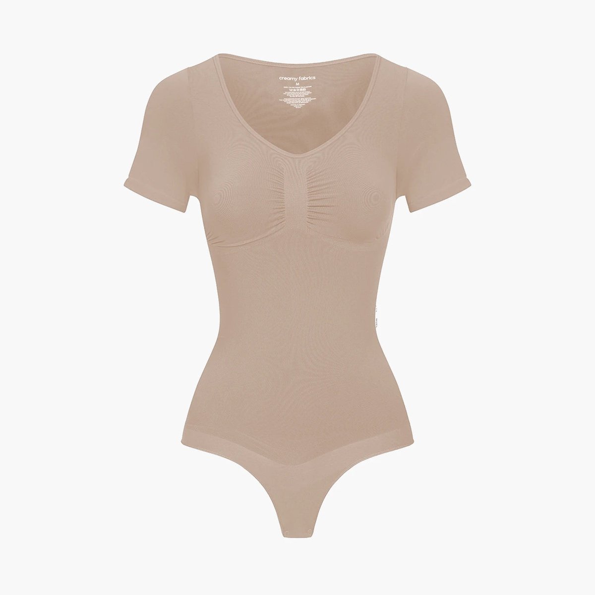 creamyfabrics Creamy Fabrics - T-Shirt Sculpting Shapewear Bodysuit Met String - Anti-Zweet - Ultra Zacht - Comfortabel - Sculptend - Perfecte Pasvorm - Beige - L