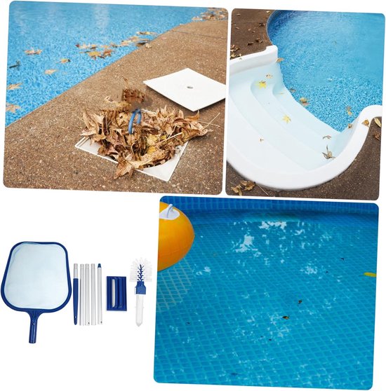 Schoonmaaknetset - zwembad schoonmaaknet - vijver schepnet - bladschepnet - met uitschuifbare stok - met schoonmaakborstel - verstelbaar - schoonmaakaccessoires - geschikt voor zwembad, vijver (blauw, meerdere maten) — afbeelding 3