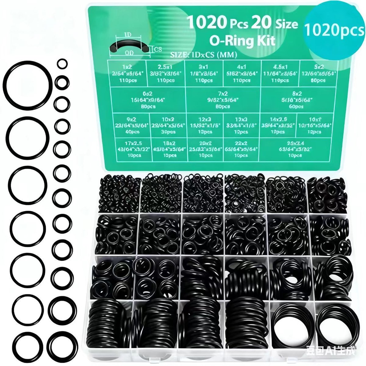 1020 stuks rubberen O-ringen - set 22 maten universele O-ringen assortimentsset - o ringen afdichtingsringen - voor auto's, kranen - hogedrukreinigers - loodgieterswerk - bestand tegen olie en hitte - o ringen rubber - o ringen set meest voorkomend