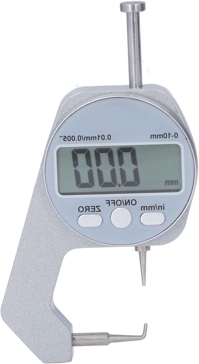 Digitale Dikte Meter van 0mm tot 10mm met LCD Scherm en Gebogen Tip voor Zachte Materialen, Precisie Dikte Meting en Handzaam Ontwerp