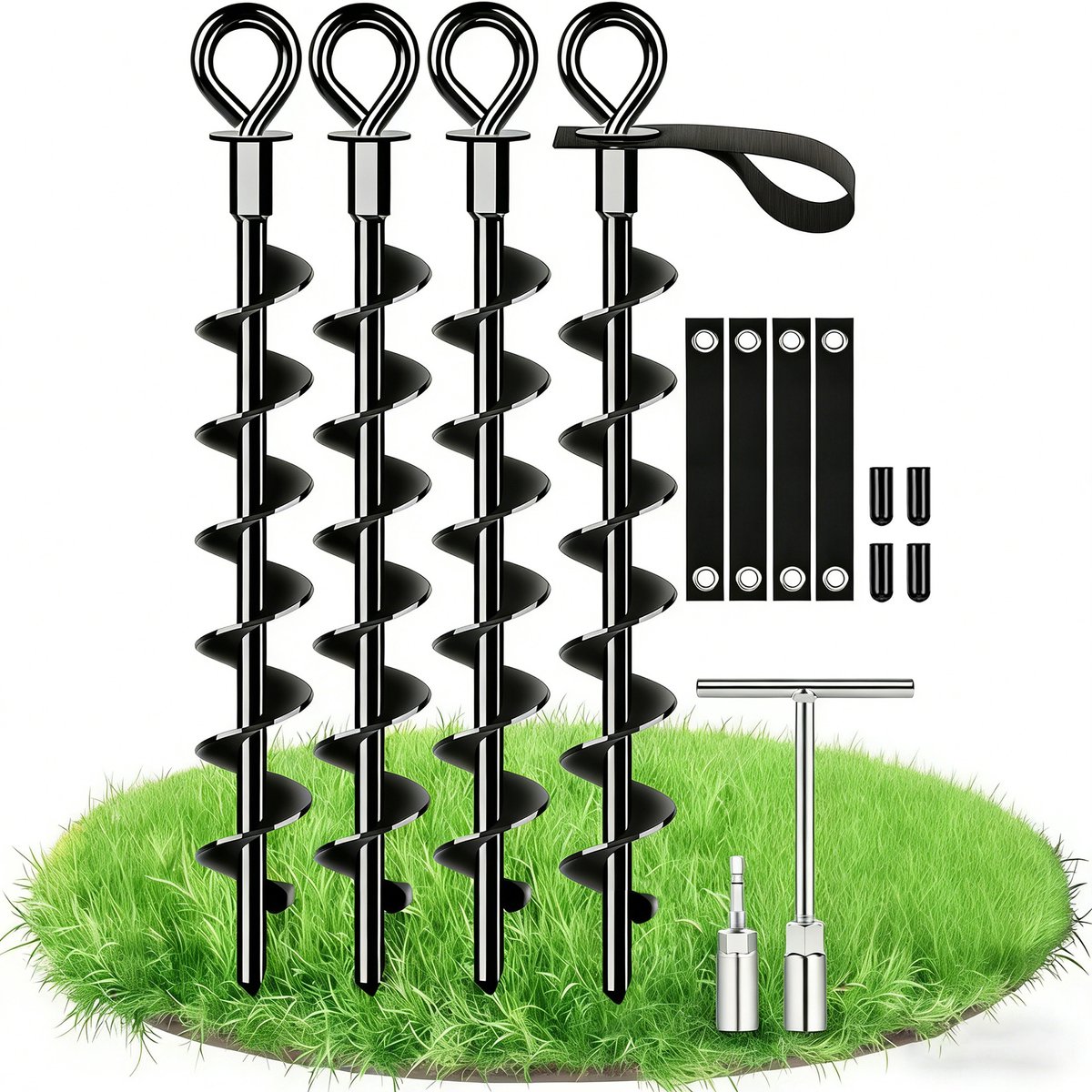 Grondanker Verankeringsset - Universele Trampoline Verankeringsset - 38cm - 4 stuks - Robuuste Haringen - windbestendig & Roestbestendig - Draai-versie - voor tenten, schommels, luifels en kamperen
