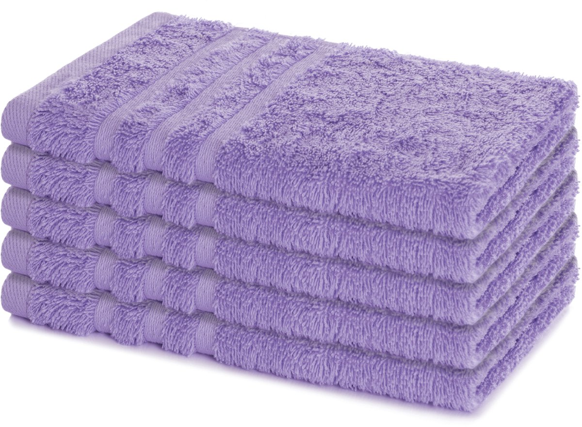 Lavea® Set van 5 Handdoeken 30×50 cm – 100% Katoen – Zacht & Absorberend – Gastendoekje – Voor Badkamer, Hotel & Spa - Premium Absorptie & Duurzaam – Lavendel