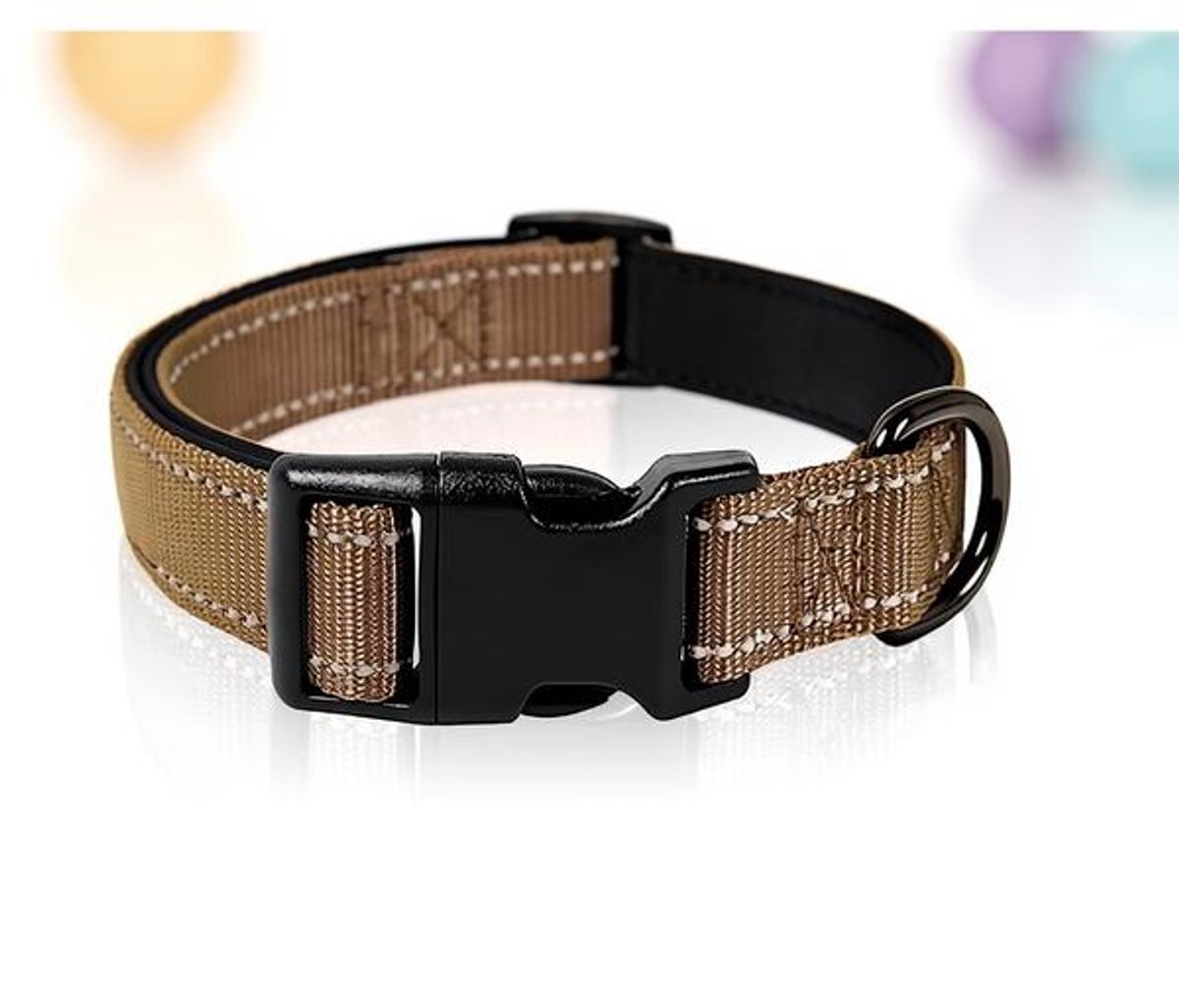 ElleMooi Reflecterende Neopreen Nylon Hondenhalsband, Verstelbaar, Zachte Gevoerde Halsband voor Kleine Middelgrote Grote Honden, Bruin, Maat S