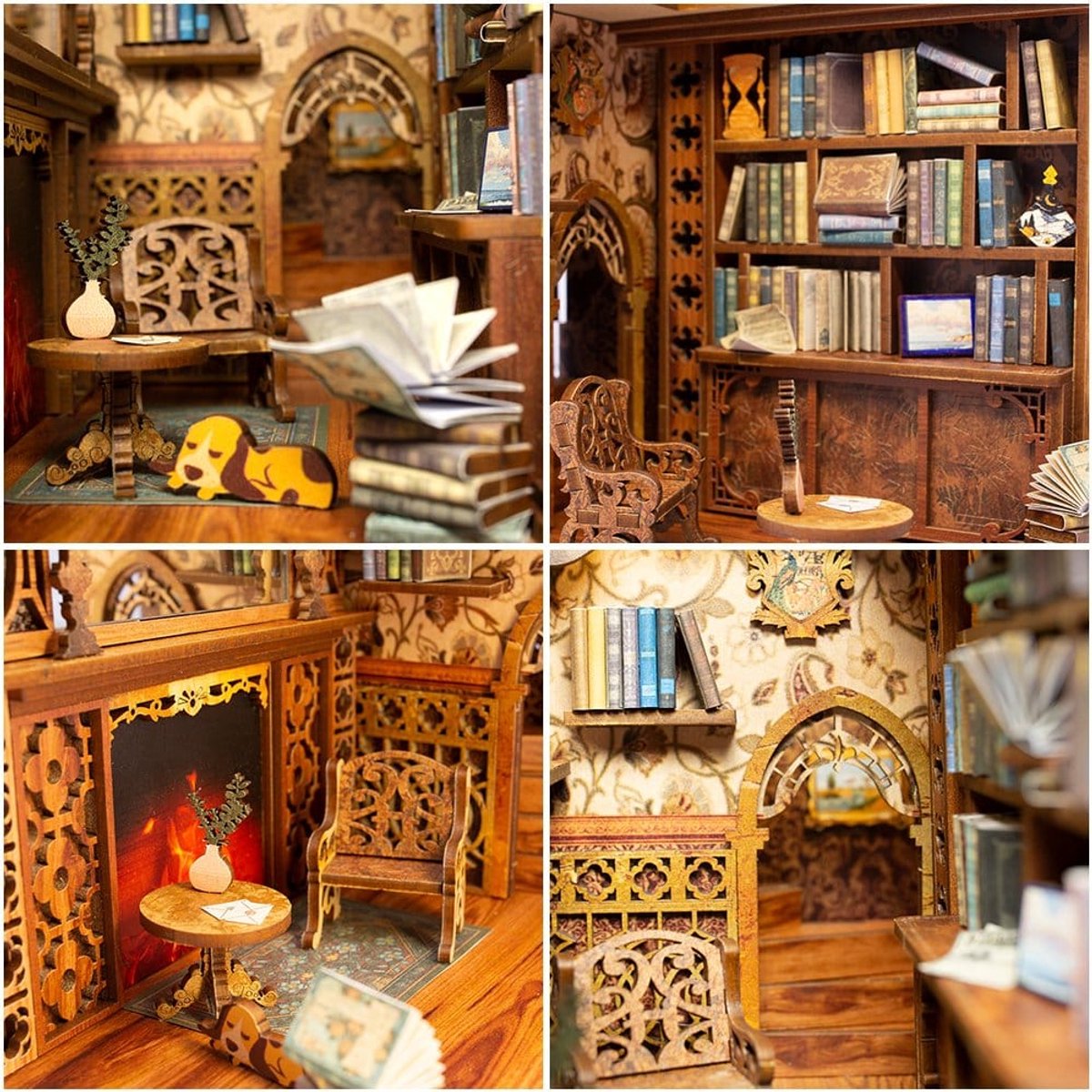 CuteBee Book Nook - Modelbouw - Houten 3D Puzzel - DIY Bouwpakket Volwassenen en Volwassenen - Boekensteun - Boekenhouder - Eternal Bookstore — afbeelding 12