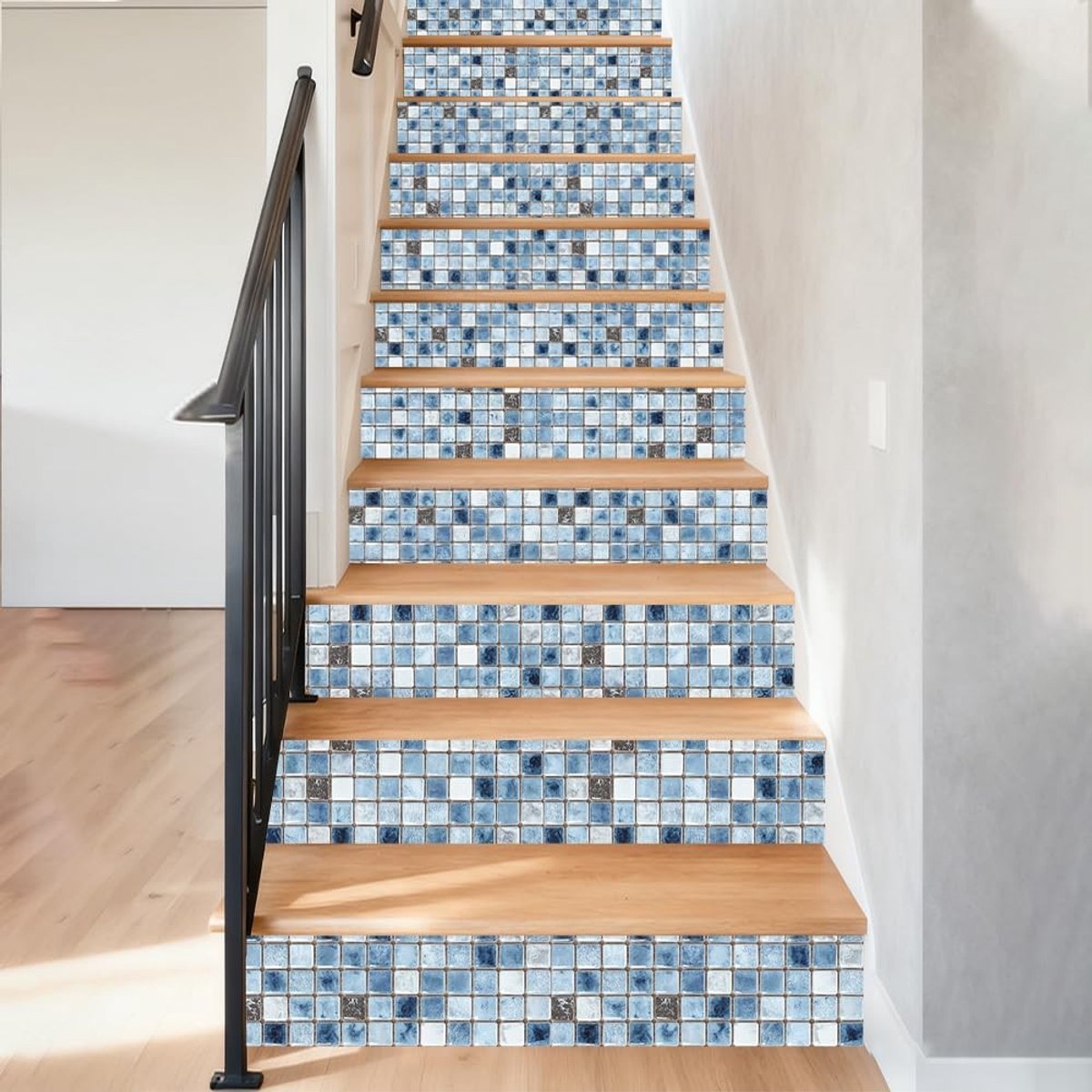 Dailygoods- Trapstickers 15 Stuks - Zelfklevende Waterdichte Decoratie - Mozaïek/Bloementegelpatroon - Afmetingen 100 x 18 cm - Voor Treden/Slaapkamer/Tuin - Decoratiestickers