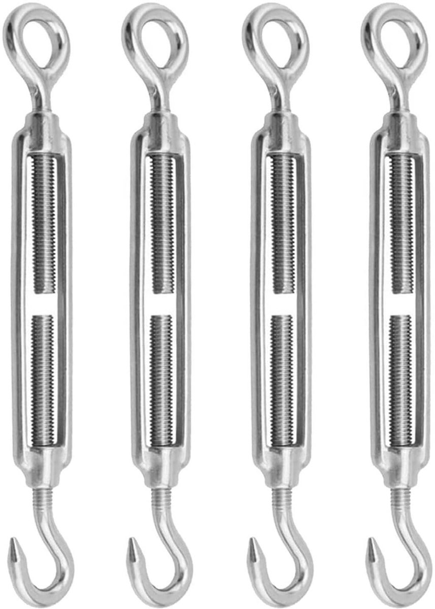 Dailygoods- Spanschroefjes 4 Stuks - Roestvrij Staal 304 - Verstelbaar - Voor Touwen/Kabels - M5 - Eenvoudig te Bedienen - Kabelspanner
