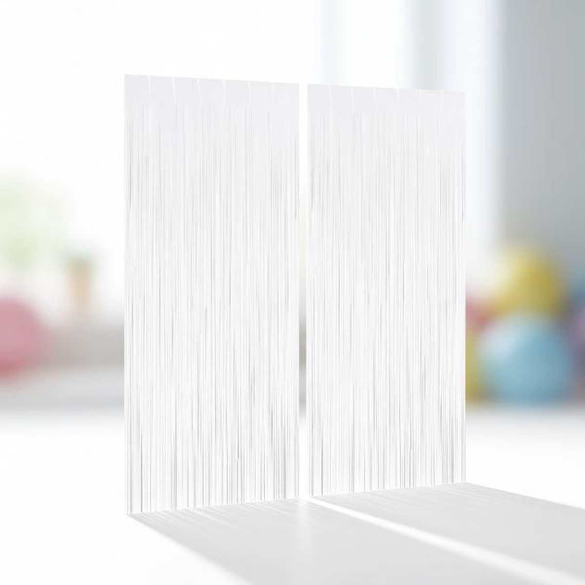 ElleMooi 2 Lametta Metalen Gordijnen Wit, Folie Gordijn, Achtergrond Ringgordijnen voor Verjaardag, Partij, Bruiloft - Decoratie Wit