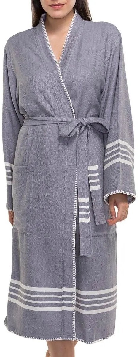 Lalay - hamam badjas Krem Sultan - dark grey - XS - dames heren badjas - sauna badjas - dunne badjas - 100% gekamd katoen