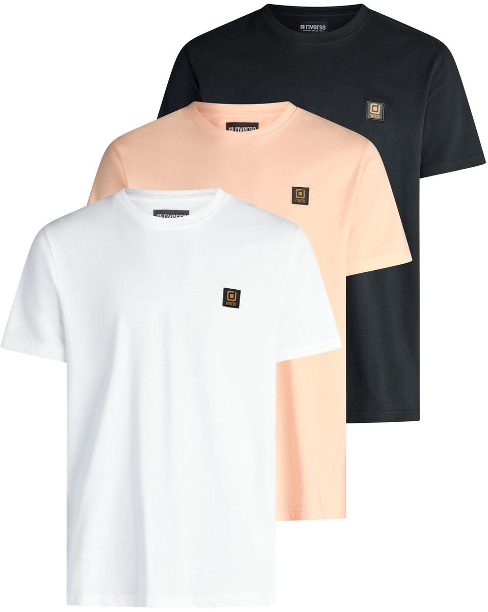riverso Heren T-Shirt RIVGino 3 Pack Set regular fit Veelkleurig L Ronde Hals Volwassenen gemaakt van 100% katoen