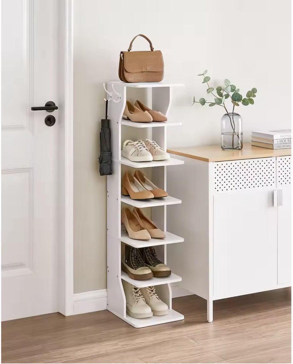 LeeuwenChoice® Verticaal Schoenenrek & Kapstok - 6-niveau - Garderoberek - Schoenenopberger