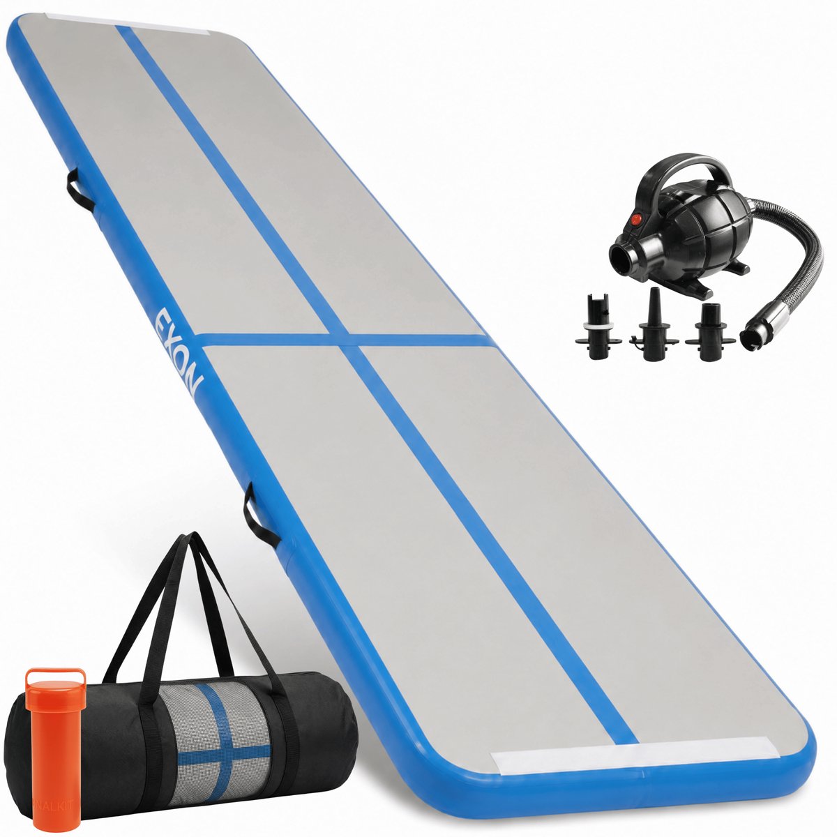 Exon® AirTrack Pro 4 Meter- Gymmat - Meter 400x100x10 CM - Turnmat - Speelmat - Sporten & Spelen - Buiten & Binnen - Turnen - Waterproof - Incl. Elektrische Pomp - Blauw