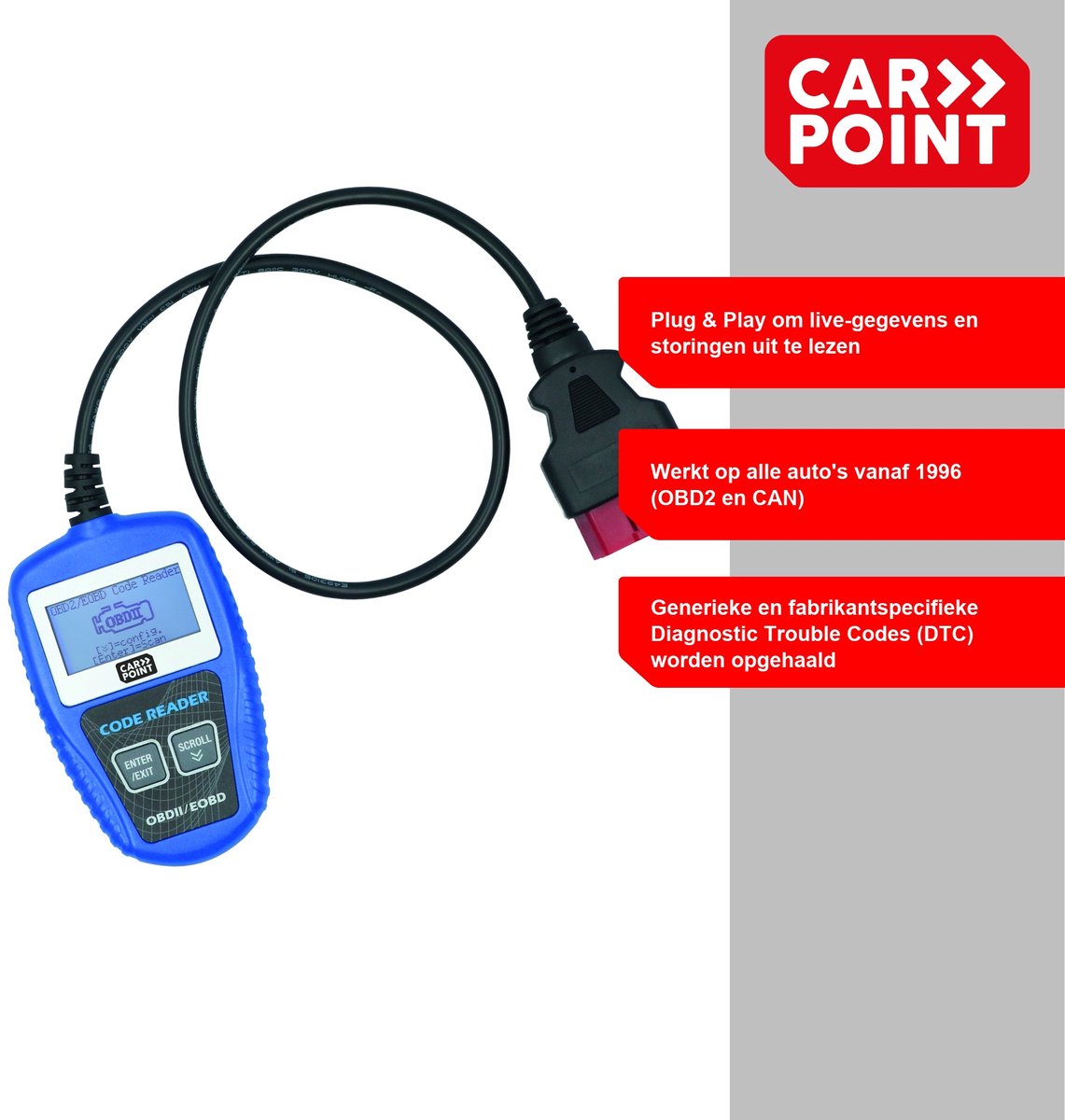 Carpoint OBD2 Scanner – Voor Auto’s vanaf 1996 – 2.2" LCD Display – Live Data & Foutcodes – Plug & Play thumbnail 4