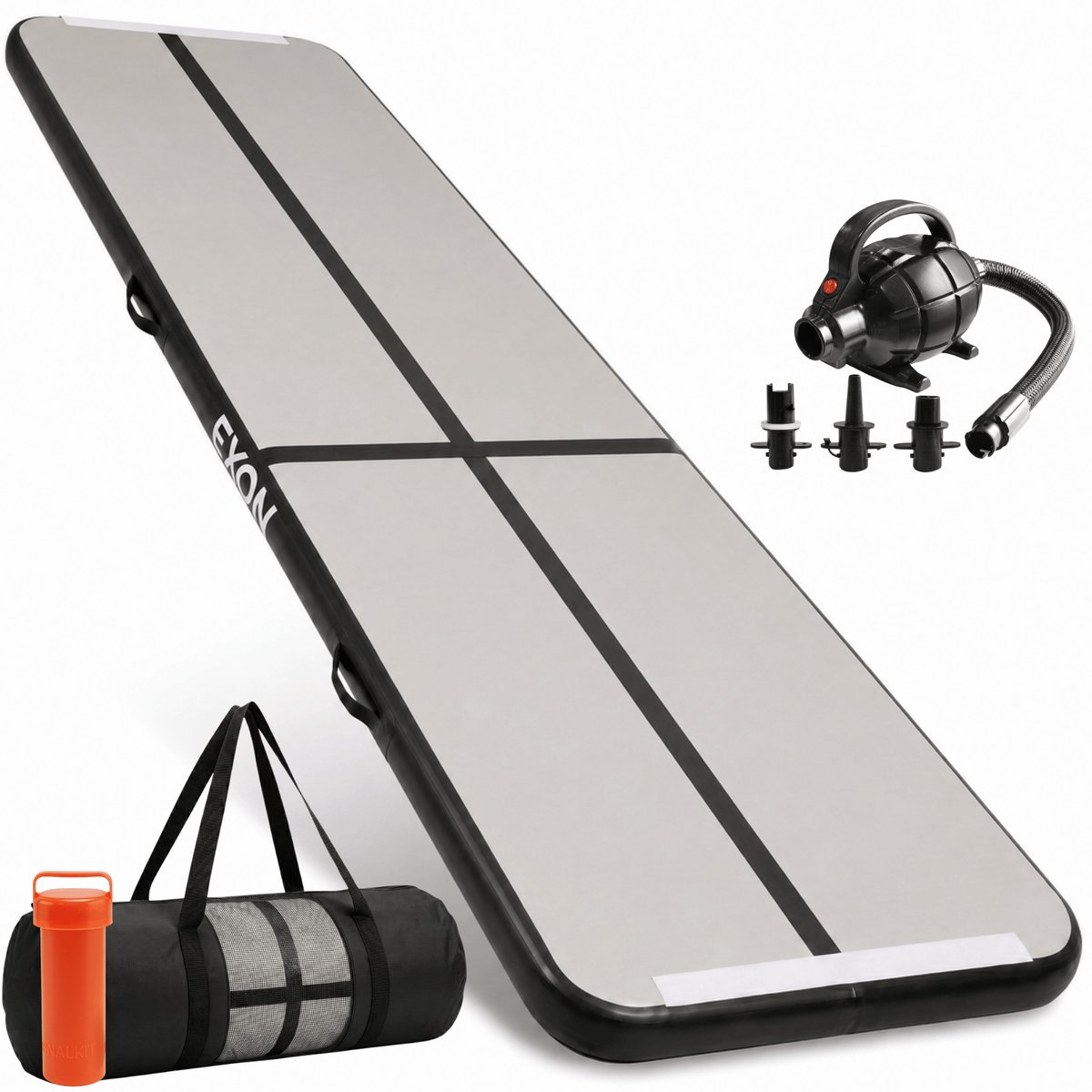Exon® AirTrack Pro 4 Meter - Gymmat - 400x100x10 CM - Turnmat - Speelmat - Sporten & Spelen - Buiten & Binnen - Turnen - Waterproof - Incl. Elektrische Pomp - Zwart