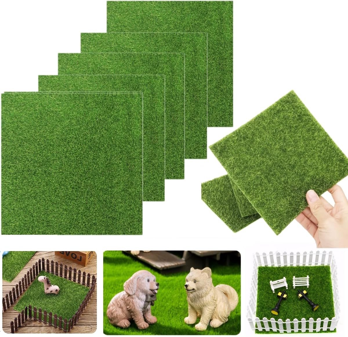 Vijfdelige set kunstgras voor ambachten, miniatuurtuin, gnome decoratie en binnen-buiten gebruik, ideaal voor micro landschappen en tuindecoratie