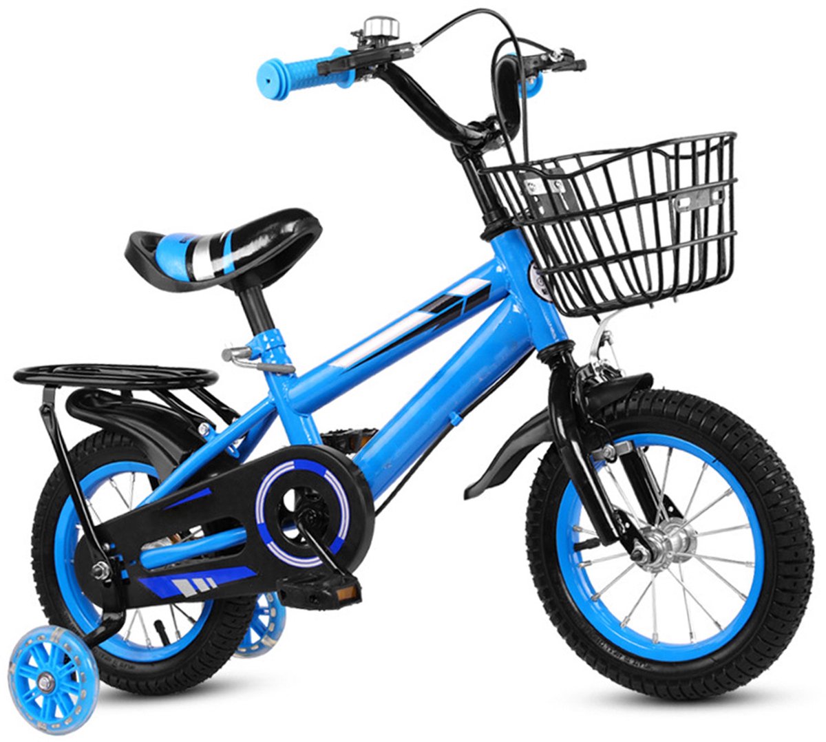 Kinderfiets 14 Inch met Achterzitje – Jongens & Meisjes Fiets 2-6 Jaar – Verstelbaar Stuur & Zadel – Met Fietsmandje – Blauw