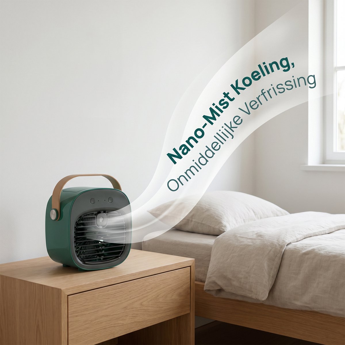 carmdering - Mini airco-kleine airco-4000mAh oplaadbare persoonlijke luchtkoeler-Mini-airconditioner met 3 snelheden - mini aircooler met water-Stille desktopkoelventilator voor thuis, slaapkamer, reizen, kantoor, buiten en binnen - Groen — afbeelding 2