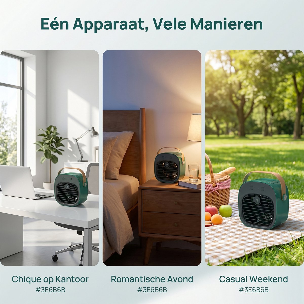 carmdering - Mini airco-kleine airco-4000mAh oplaadbare persoonlijke luchtkoeler-Mini-airconditioner met 3 snelheden - mini aircooler met water-Stille desktopkoelventilator voor thuis, slaapkamer, reizen, kantoor, buiten en binnen - Groen — afbeelding 4