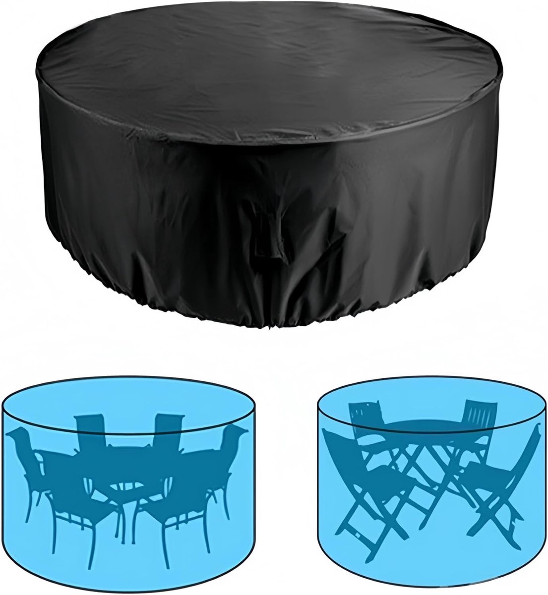 VHV Tuinmeubelhoes - Ronde tafelhoes - Tuintafelhoes - Waterdichte tafelhoes - Beschermhoes tuinmeubelen - Terrashoes - Meubelen afdekken - Passend aantrekken - 120x75 cm - Voor tuin - Voor terras - Voor balkon Zwart
