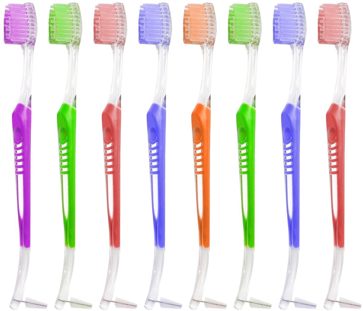 Dailygoods- Orthodontische Tandenborstel 8 Stuks - Dubbele V-Trim Borstel - Interproximale Kop - Zachte Borstel - Praktisch Ontwerp - 17 cm Lengte - Beugelborstel