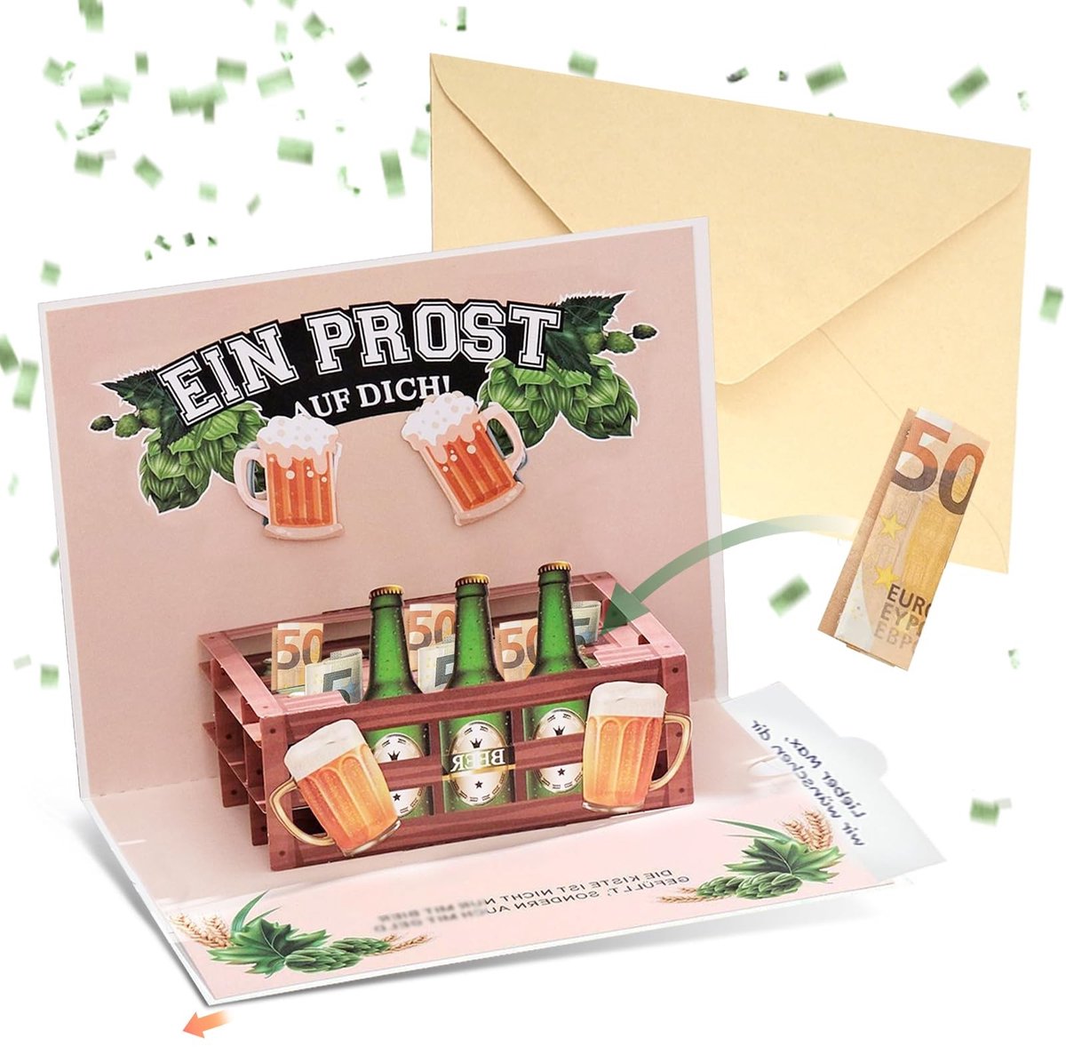 Dailygoods- Pop-up-kaart 3D verjaardag - Creatief geldcadeau - Handgemaakt - Cadeau-idee voor bierliefhebbers - Verjaardag - Inclusief envelop en handleiding - Verjaardagskaart