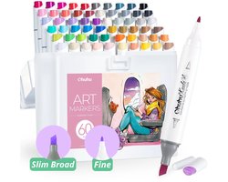 Ohuhu - Kaala Slim Broad & Fine - Alcohol based Art Markers - 60 Illustration Tones kleuren