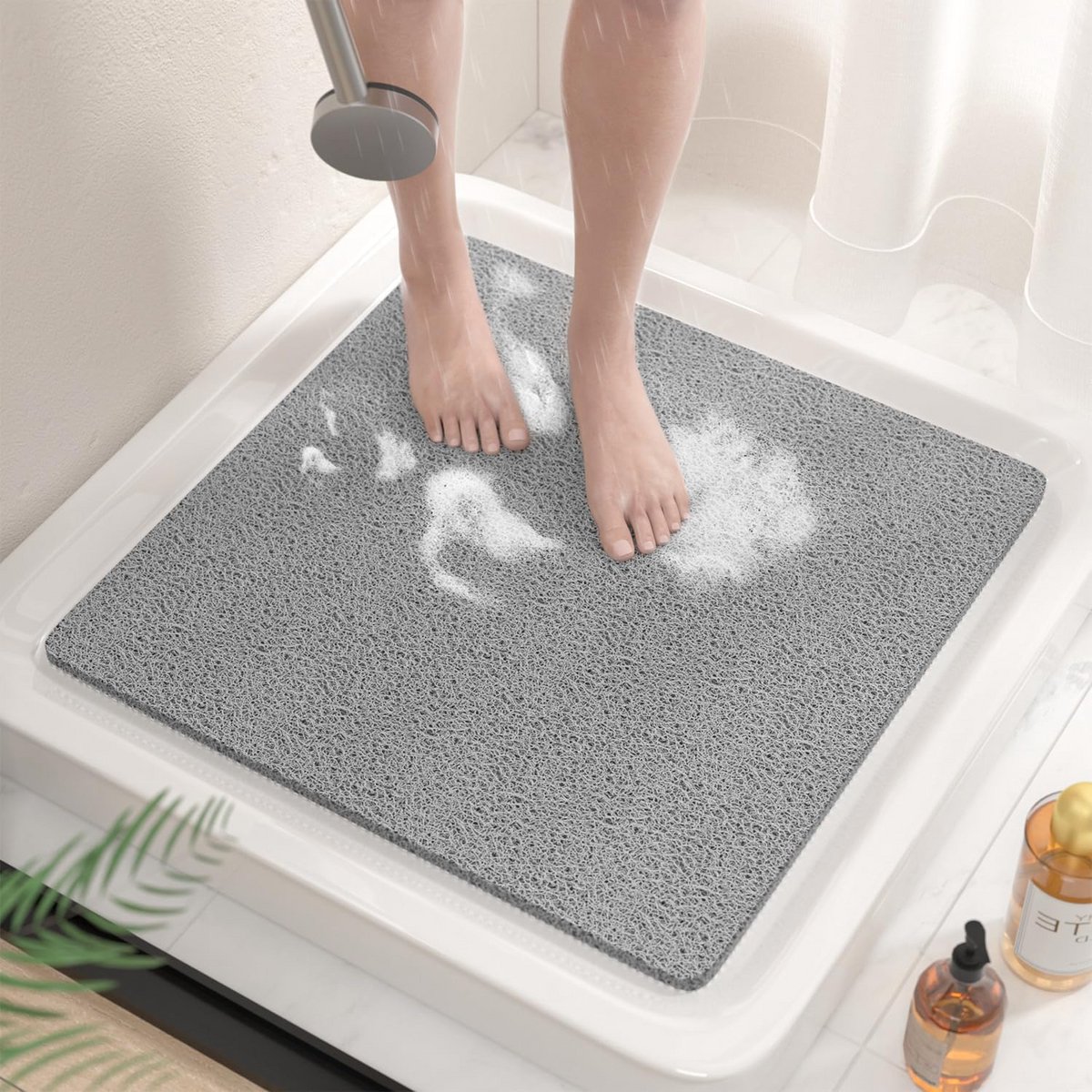 Douchemat Antislip - Badkamer Mat - Veilig Douchen - Efficiënte Afwatering - 53 x 53 cm - Grijs