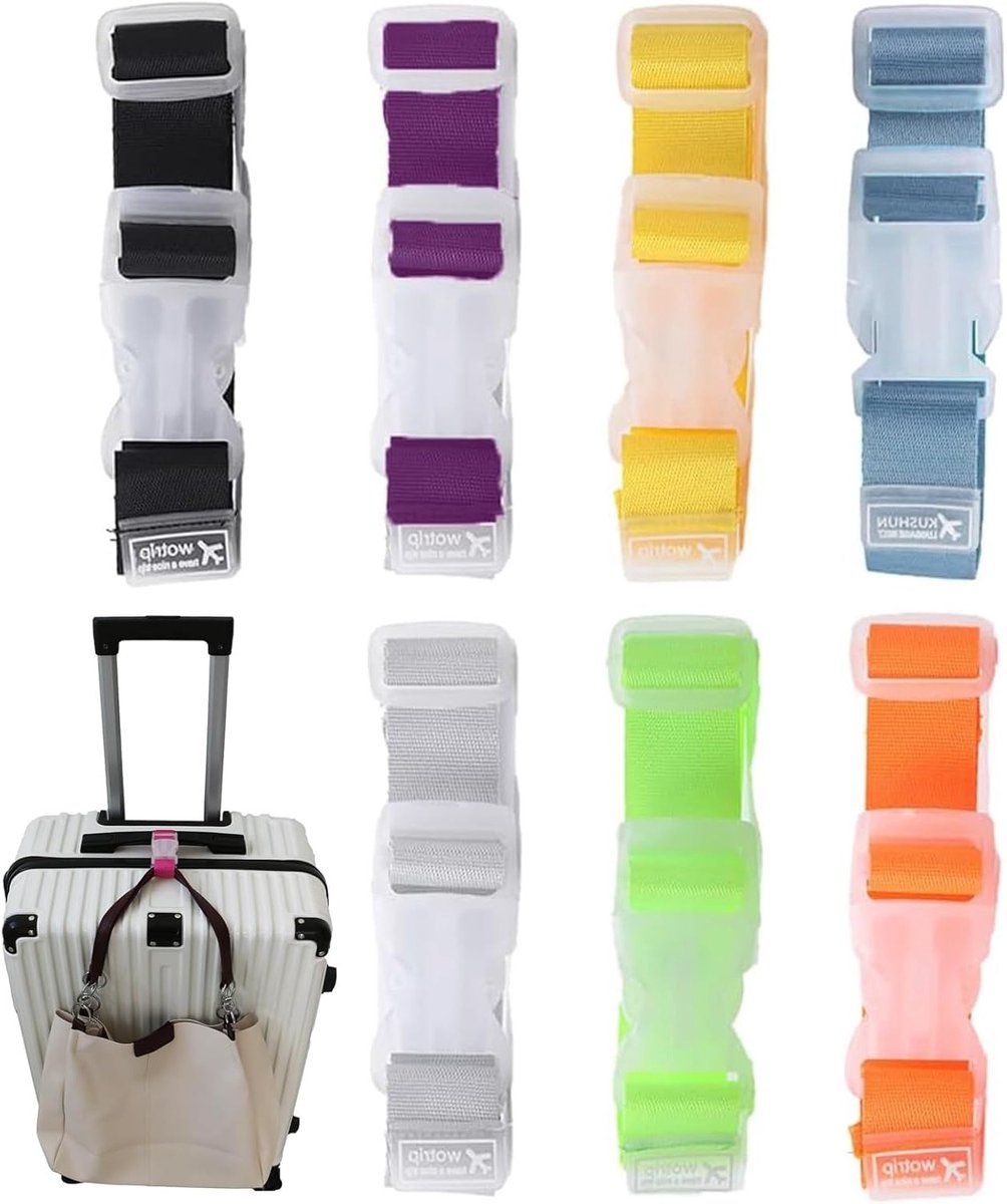 Verstelbare Kofferbanden Set van 7, Ratchet Straps voor Reisbagage, Snelle Ontgrendel Accessoires voor Koffers en Bagage