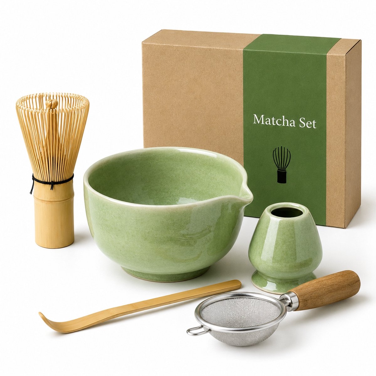 AUM® Matcha Set – Complete Matcha Starter Kit met Matcha Kom - Matcha Klopper, Chashaku & Zeefje - Japanse Matcha Accessoires