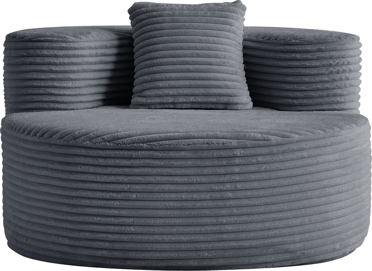 en beklede fauteuil met kussens, zachte ronde lounge accentstoel voor woonkamer, slaapkamer, studentenkamer- Donkergrijs