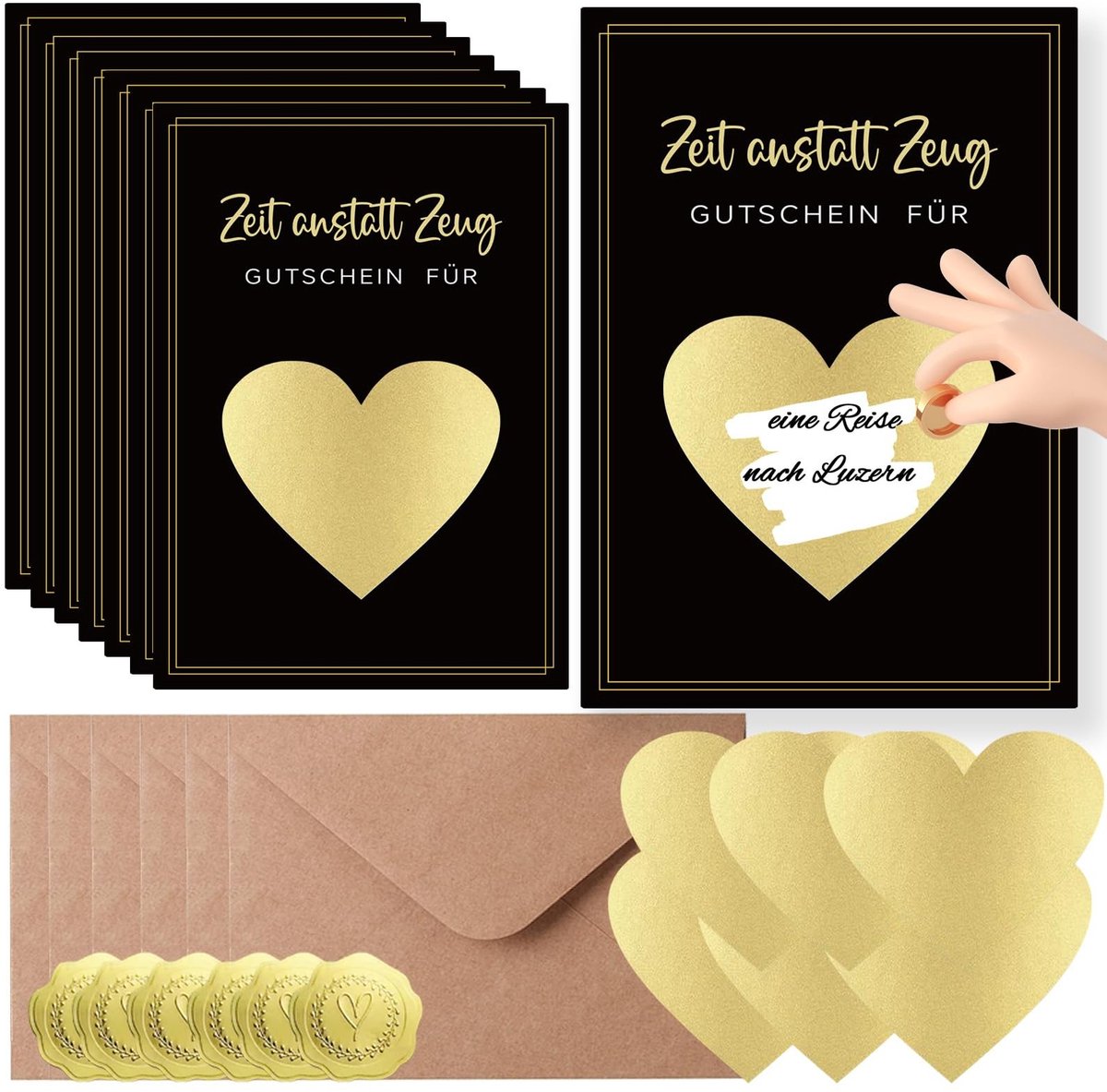 Dailygoods- Cadeaubonnen 6 Sets - Wenskaart om Zelf in te Vullen - Gouden Krassticker - Elegant Ontwerp - Verrassingseffect - Mysterieus Element - Cadeaukaart