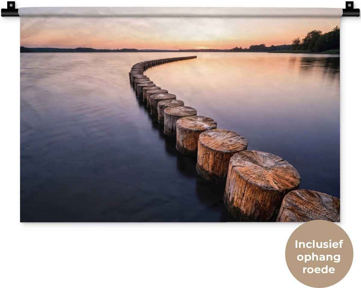 Wandkleed 60x40 cm - Wanddoek Hout - Palen - Water - Wandtapijt - Wandkleden