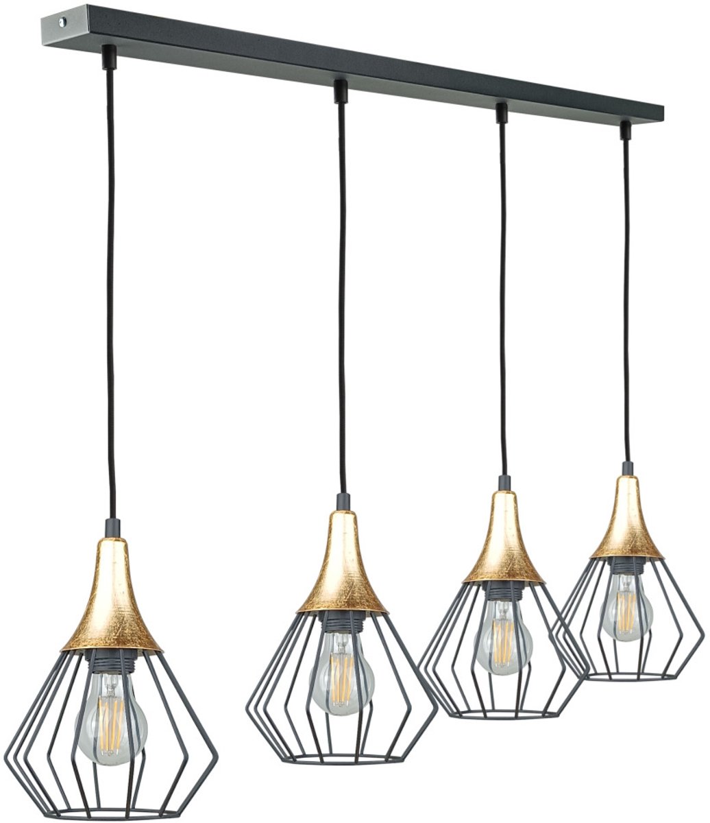 KETER LIGHTING Selene Black/Gold Hanglamp 4xE27 – Zwart & Goud Metaal – Industriële Designlamp